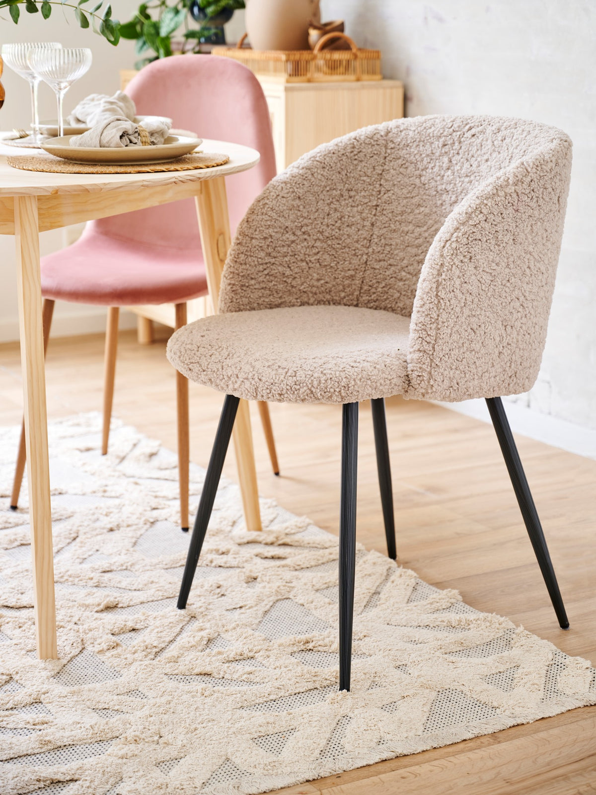 ANNA Teddy fabric dining chair with arm rest