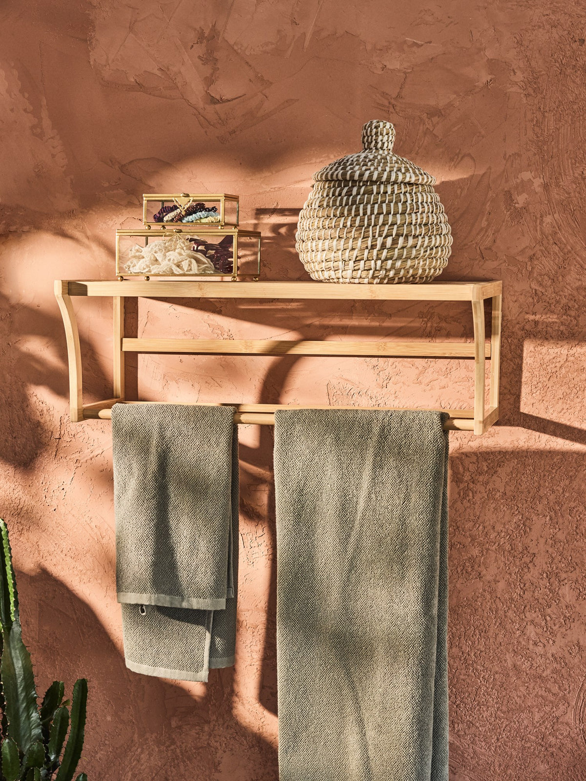 Bathroom shelf with rack