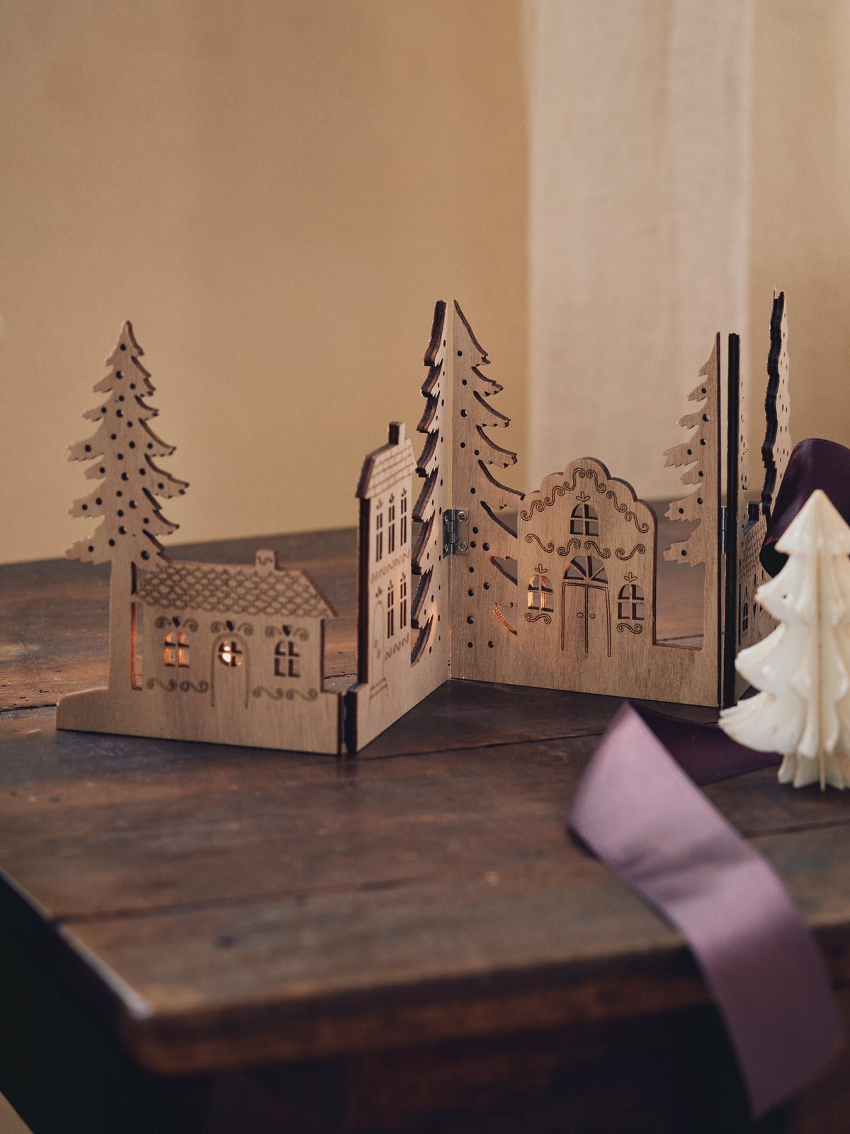 Wooden town silhouette