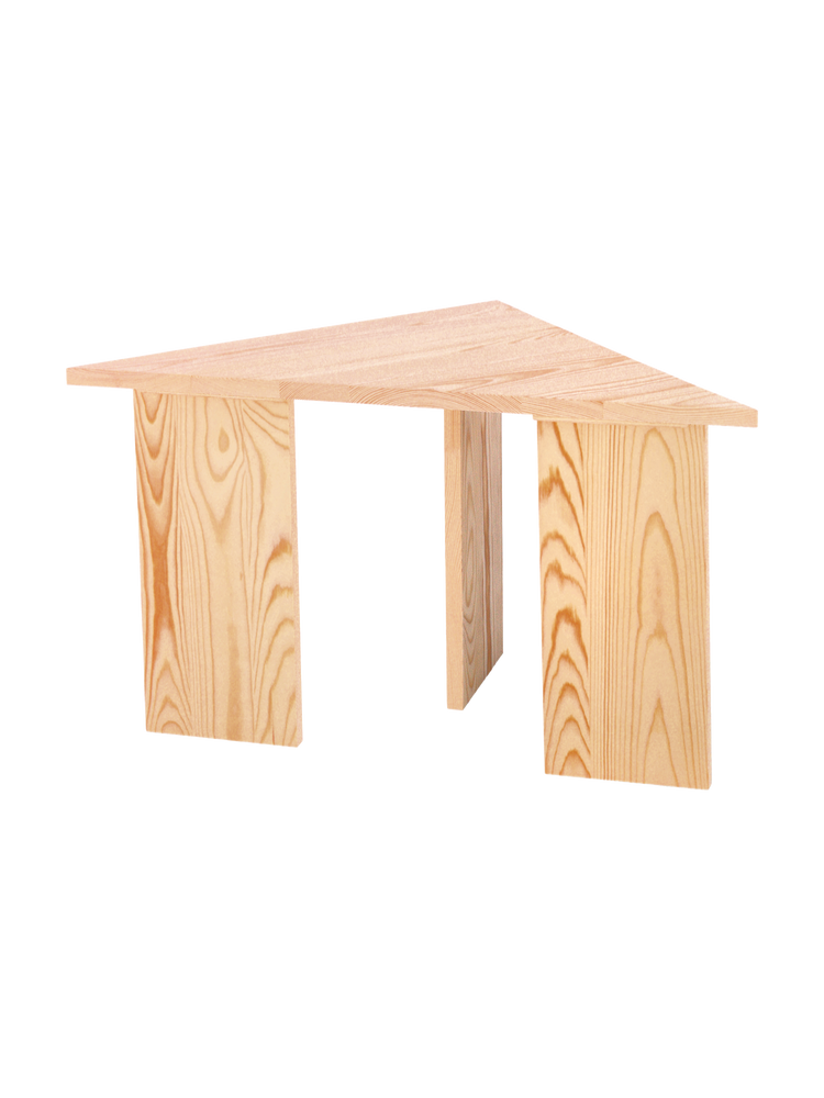 Triangular pinewood side table
