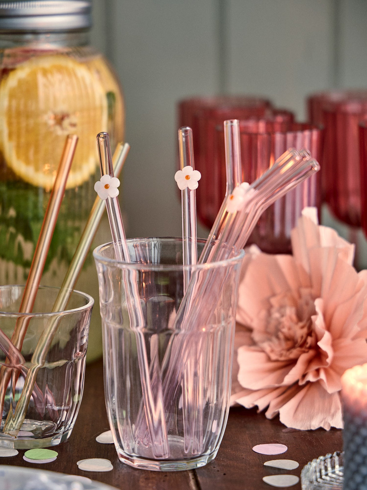 Glass straws with flower 20 cm