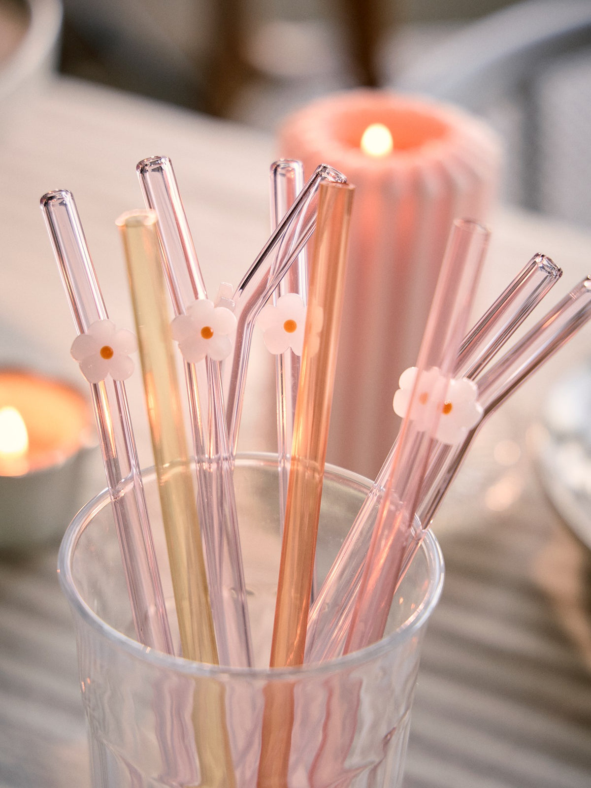 Glass straws with flower 20 cm