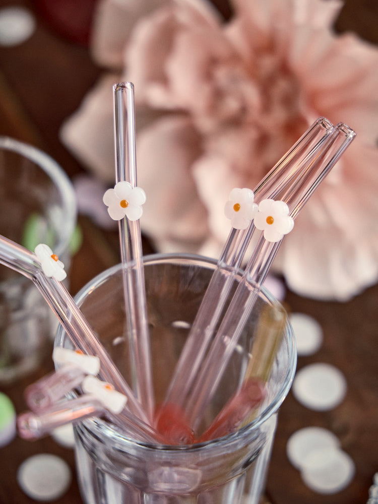 Glass straws with flower 20 cm