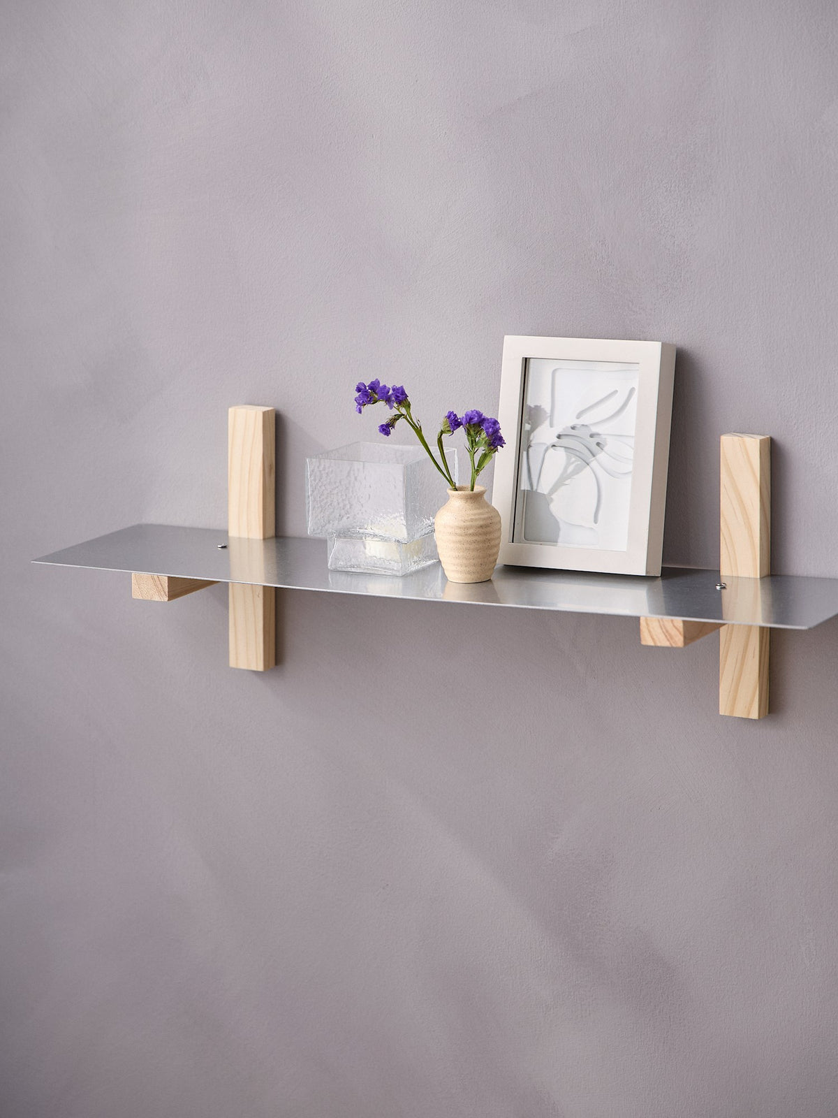 Pine and steel wall shelf