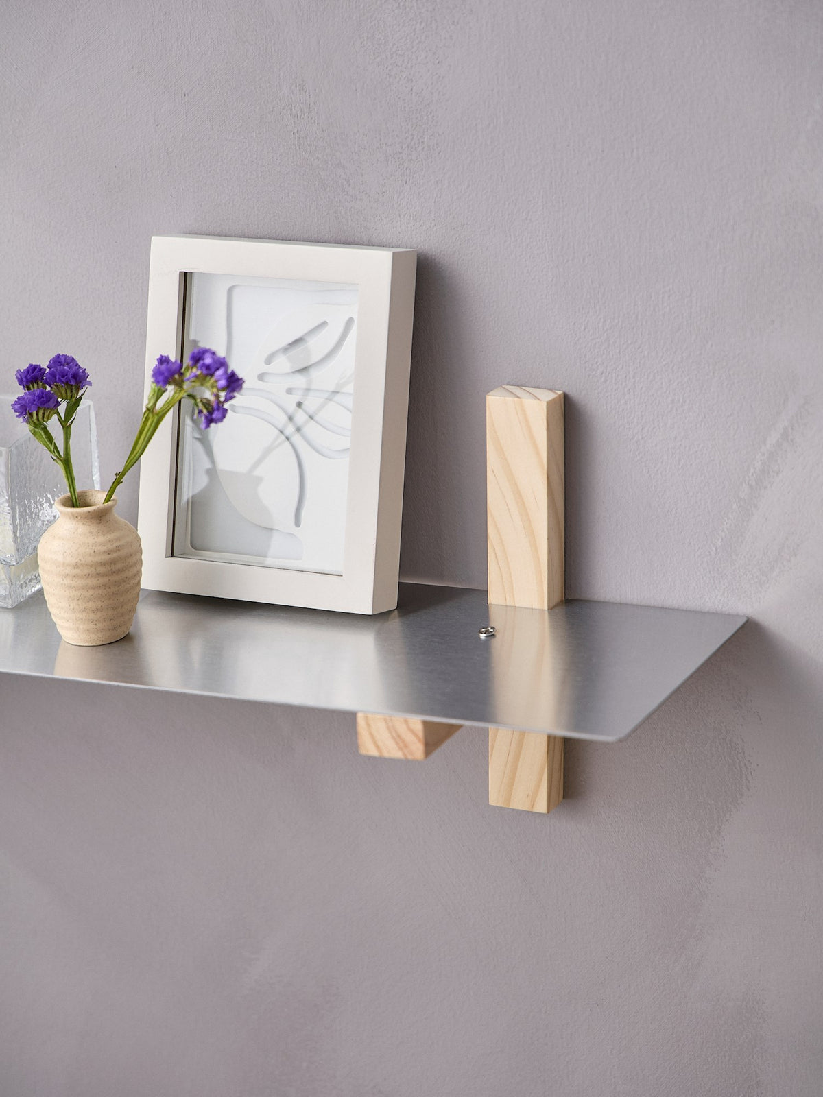 Pine and steel wall shelf