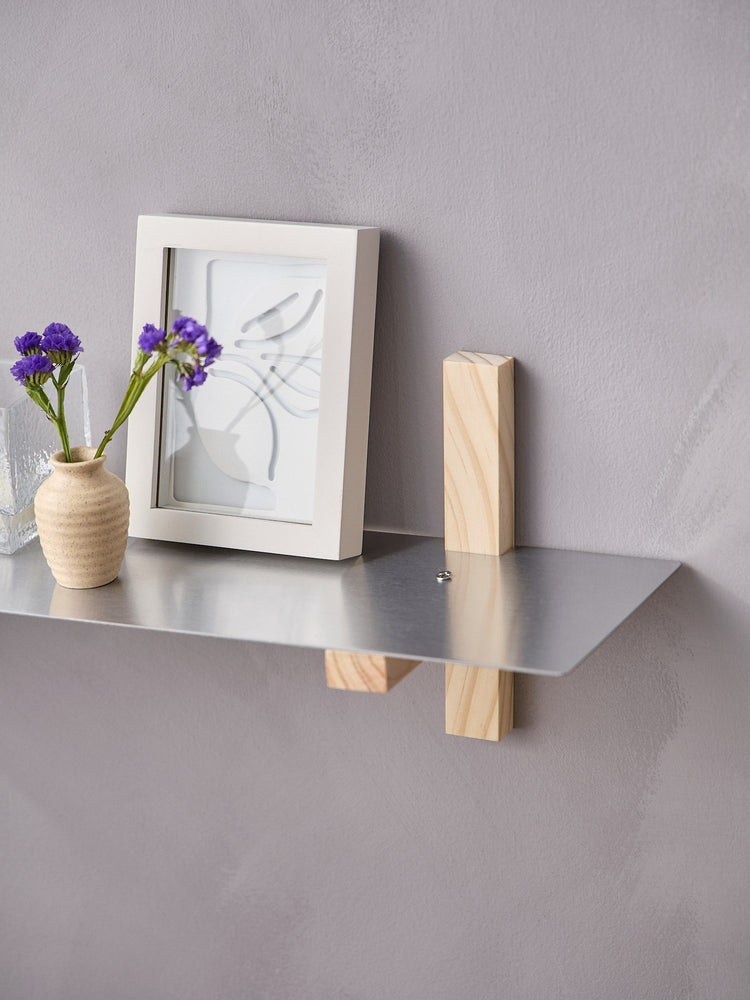 Pine and steel wall shelf