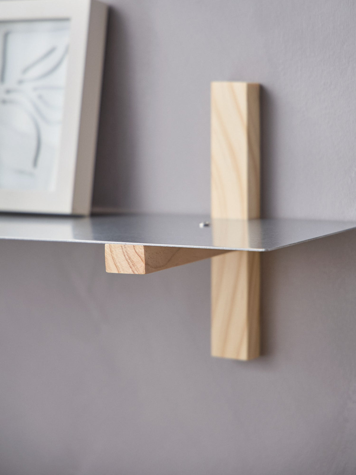 Pine and steel wall shelf