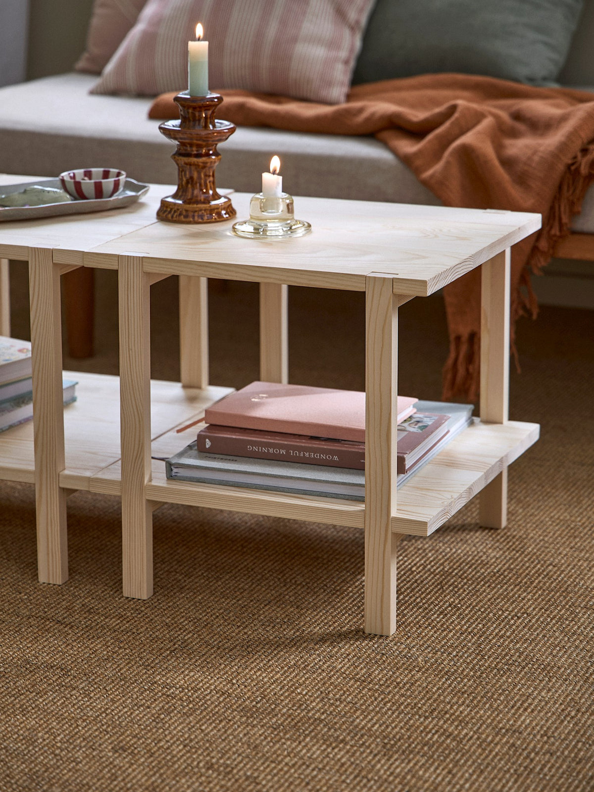 Square pinewood coffee table