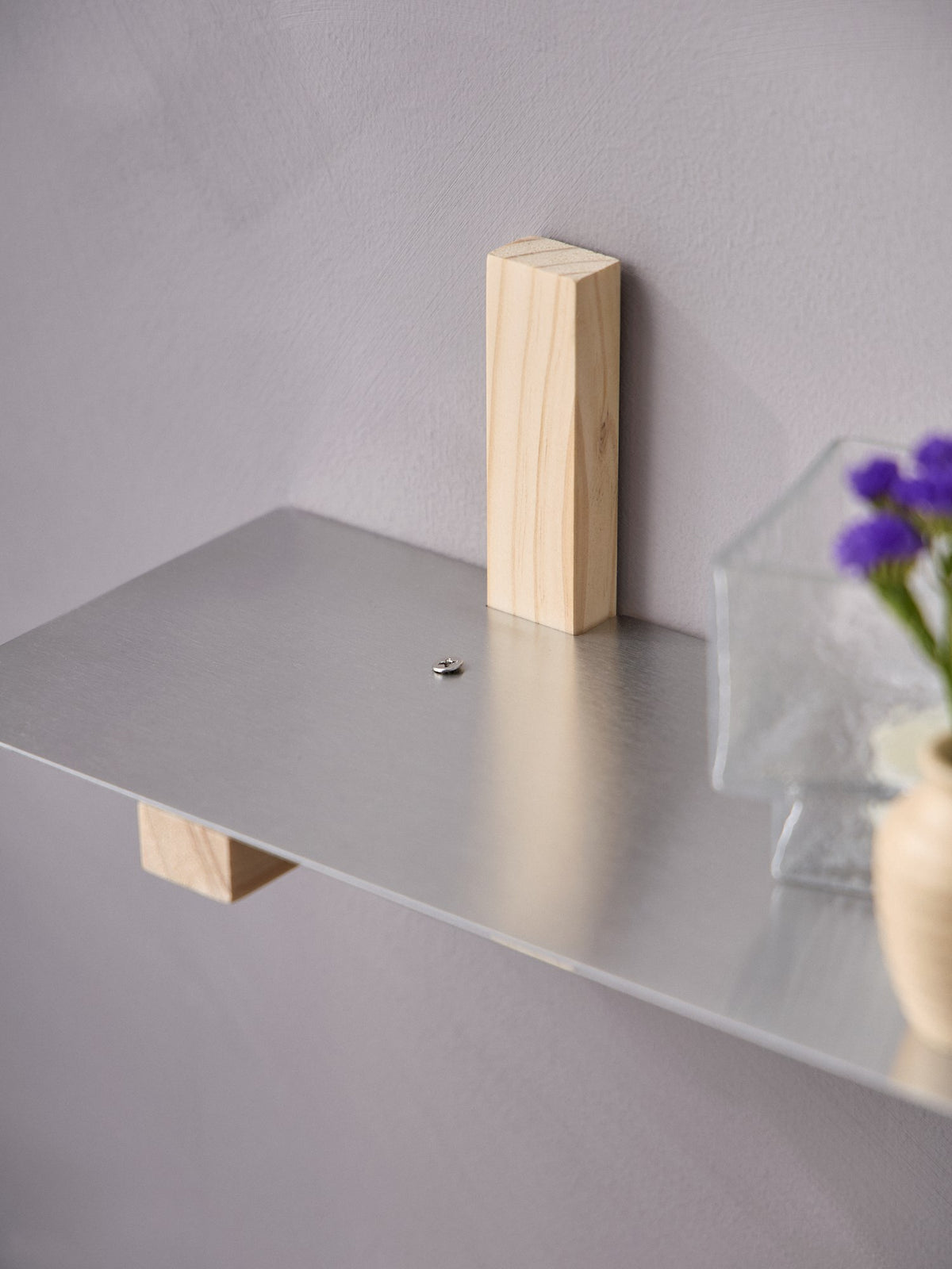Pine and steel wall shelf