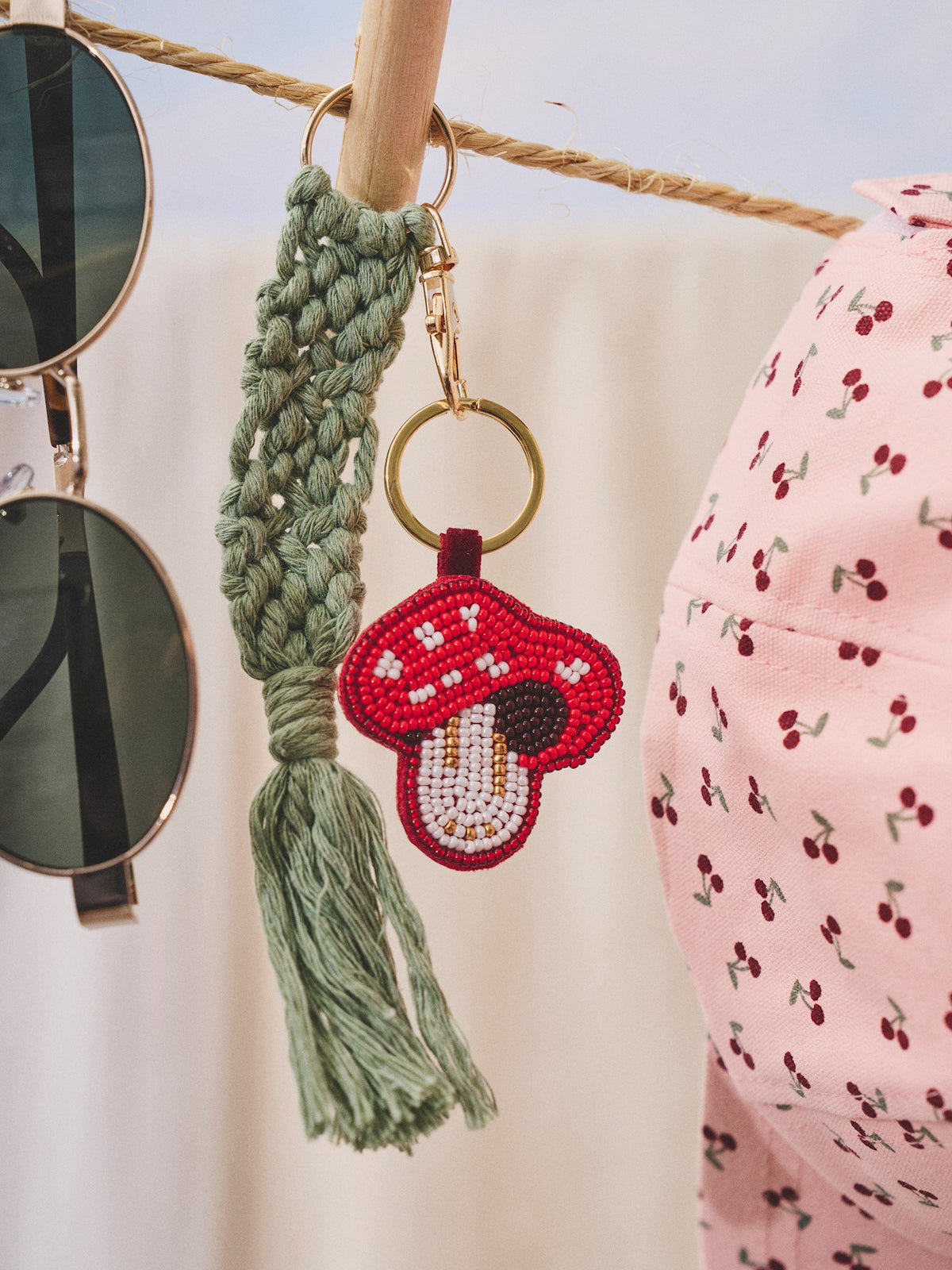Keyring with beaded fruit charm