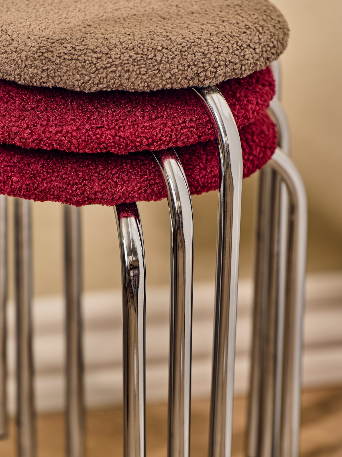 Stool with teddy fabric