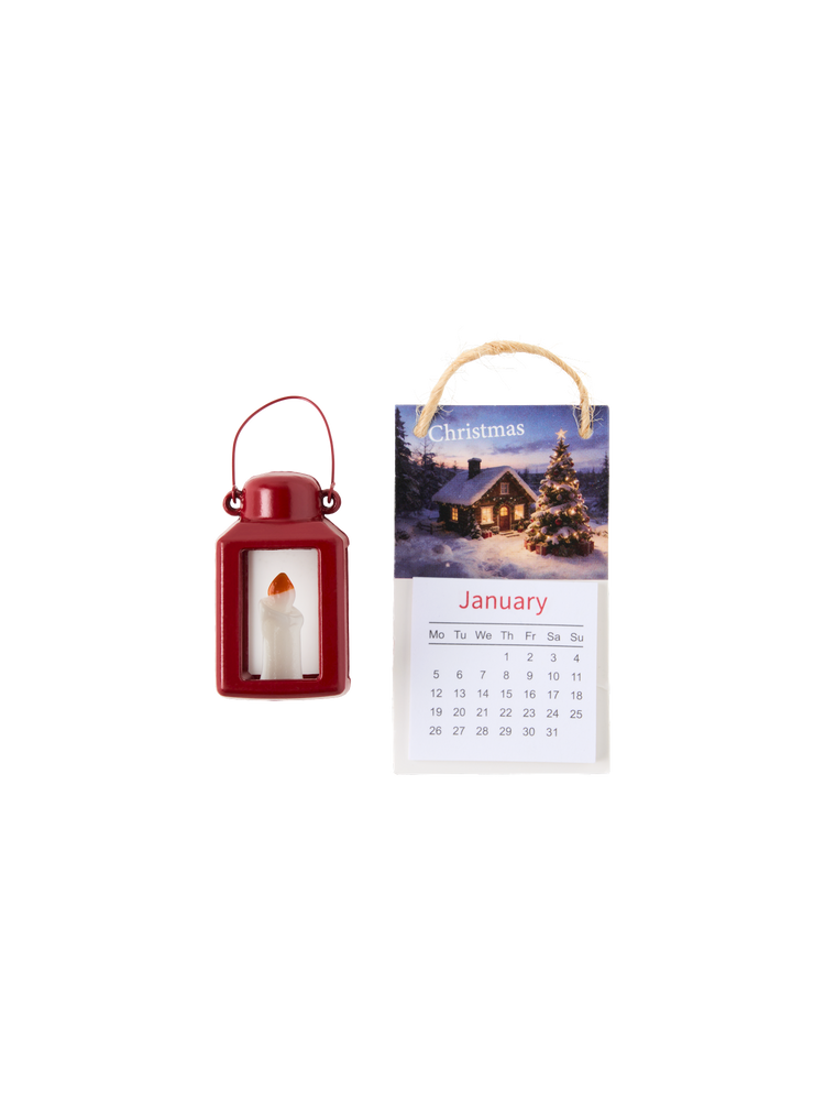 Miniature wall calendar and lantern