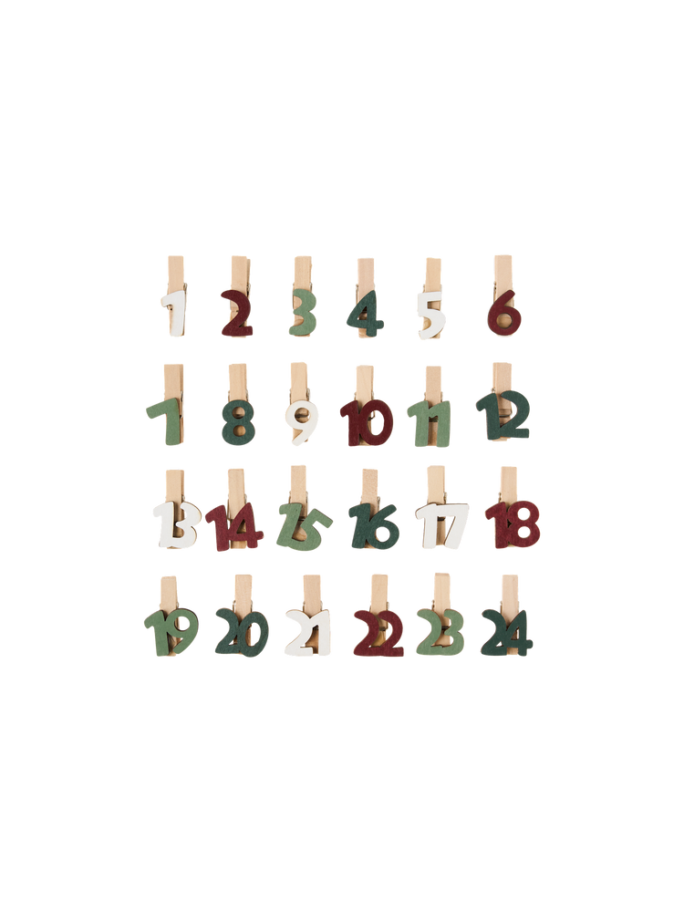 Pegs with numbers 1-24