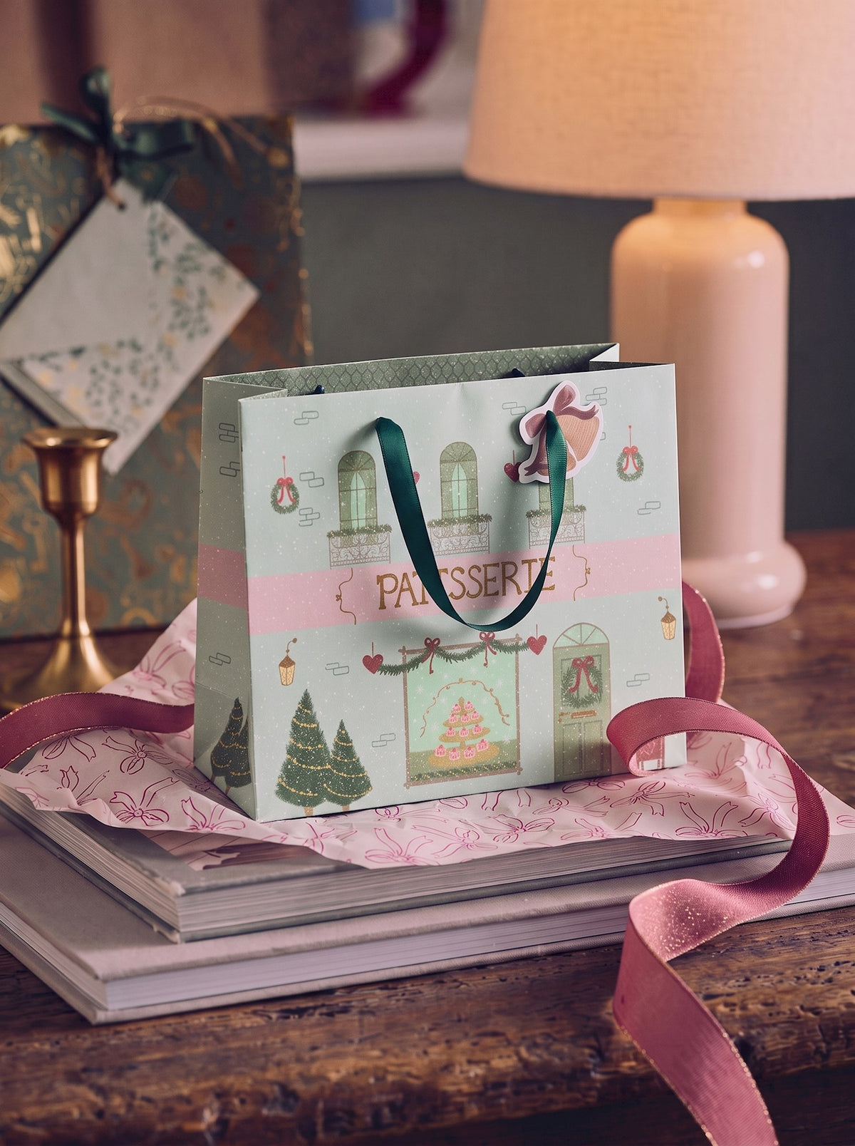 Gift bag with handles and tag