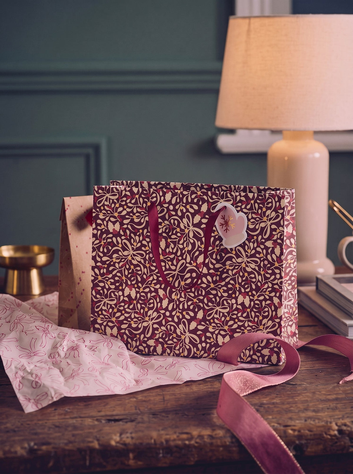 Gift bag with handles and tag
