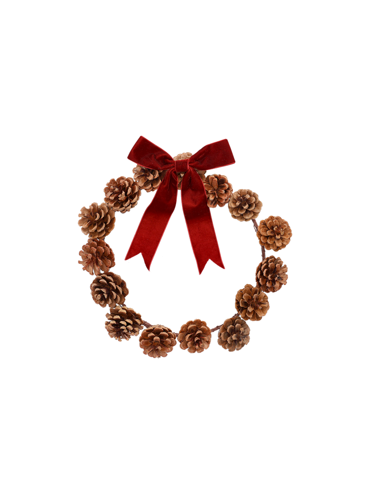 Pine cone wreath with bow
