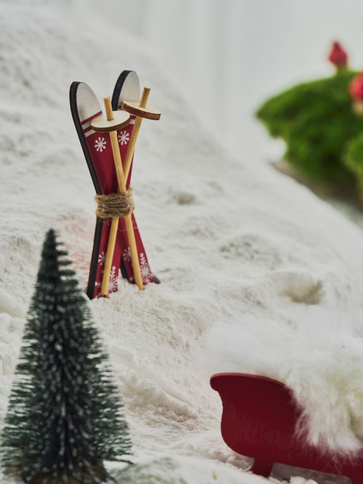 Miniature skis and poles