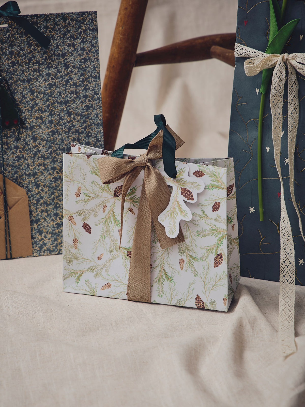 Gift bag with handles and tag