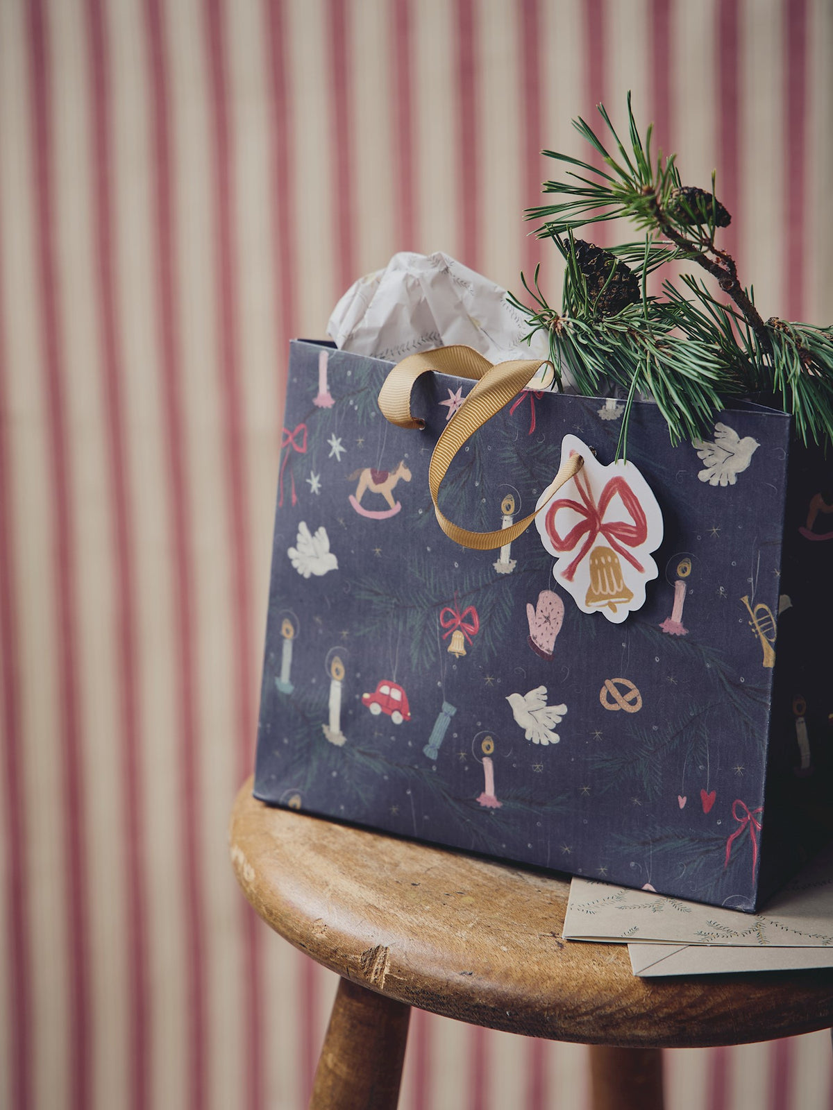 Gift bag with handles and tag
