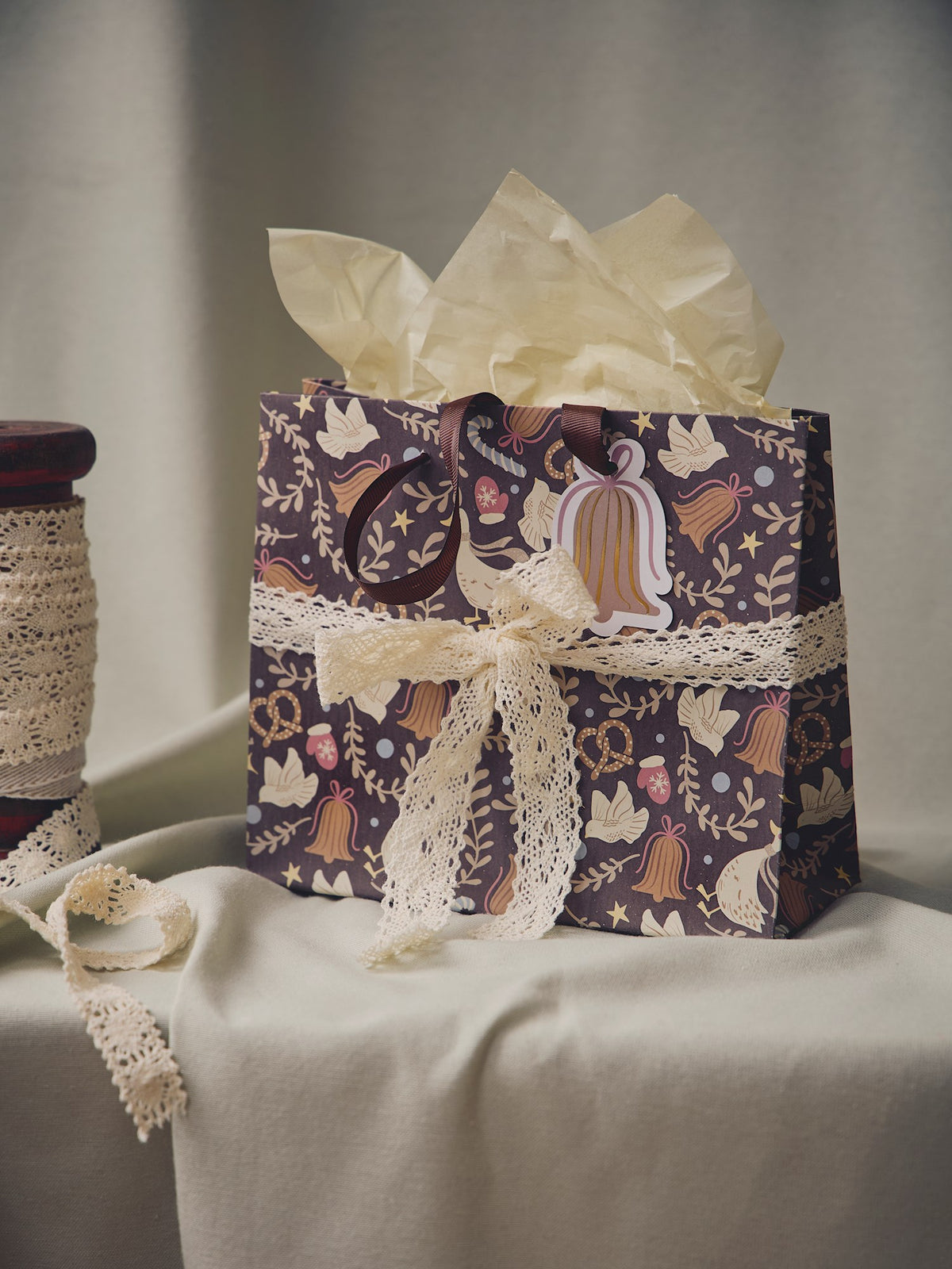 Gift bag with handles and tag