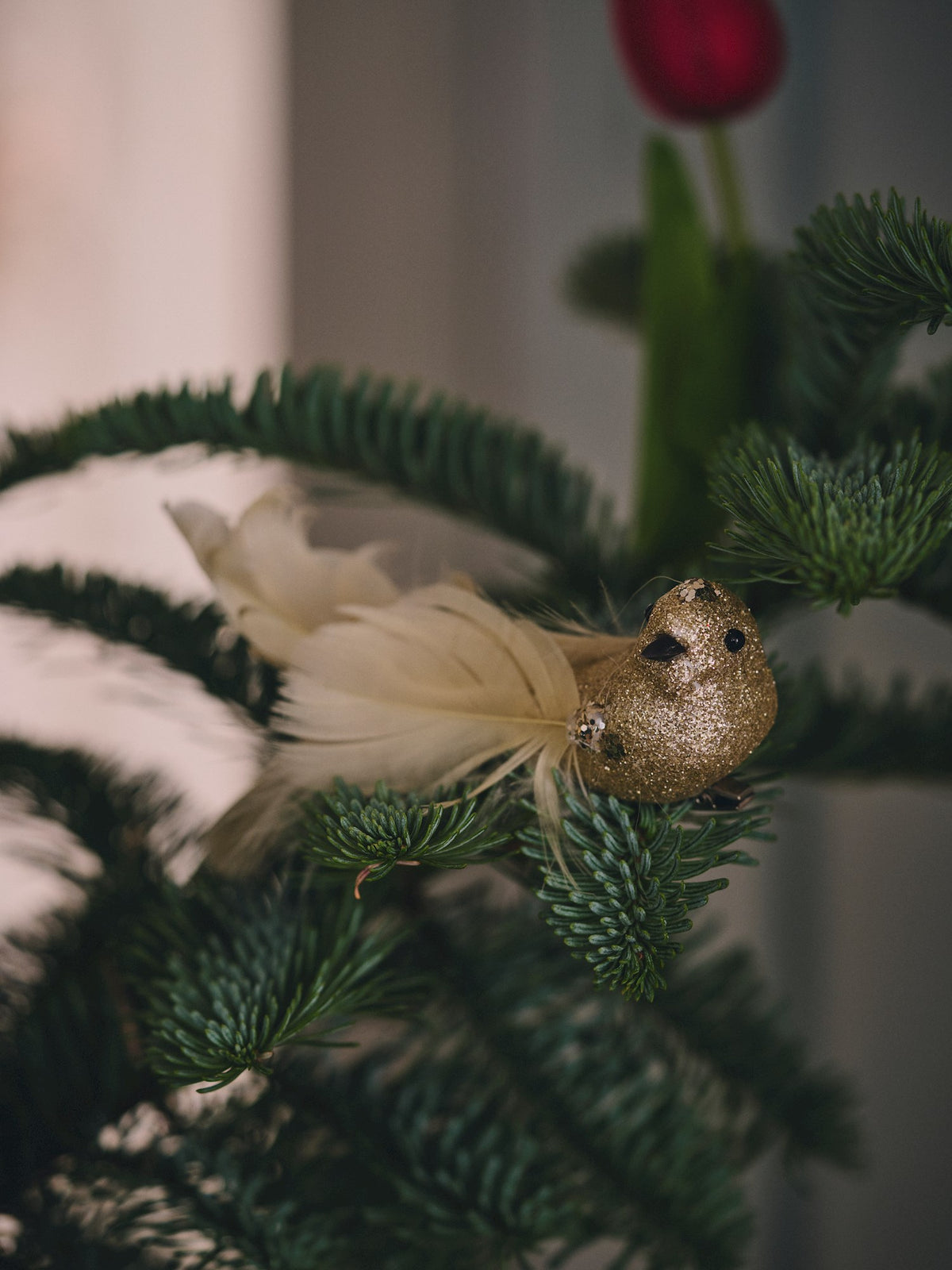Christmas ornament bird with feather