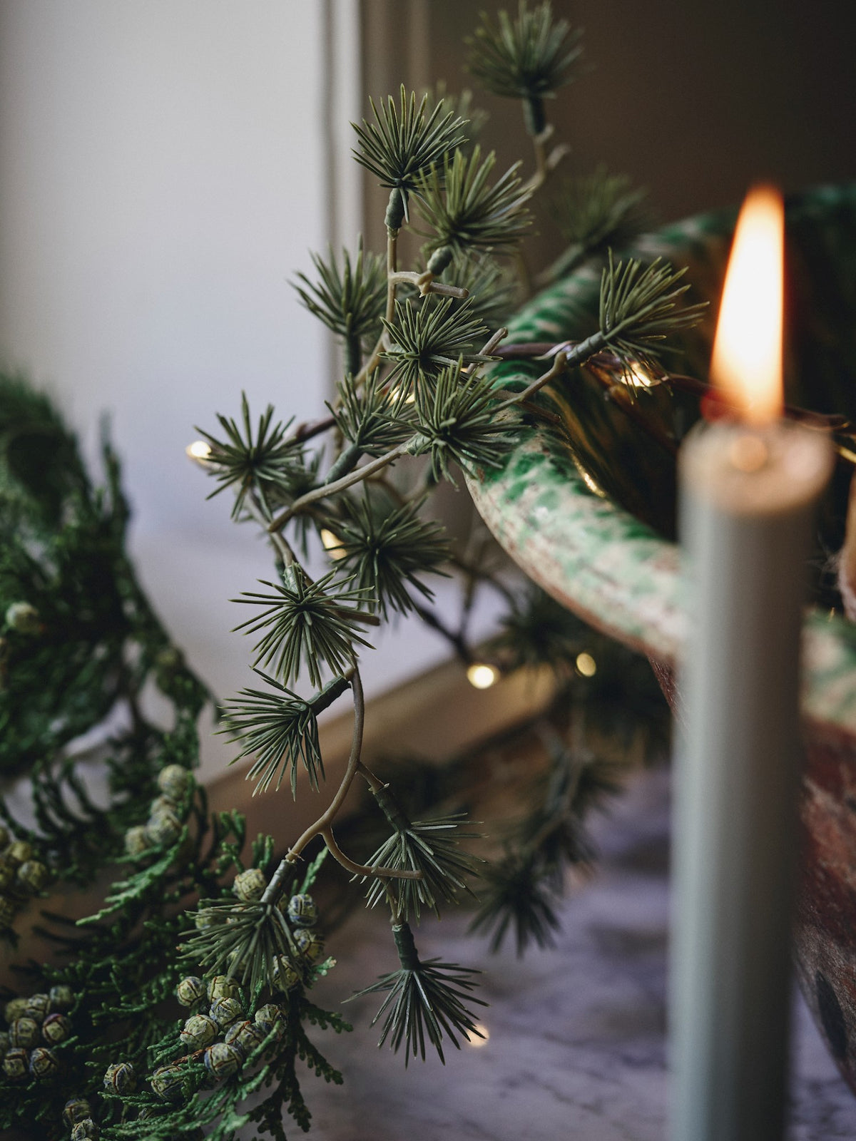 Artificial cedar garland with lights
