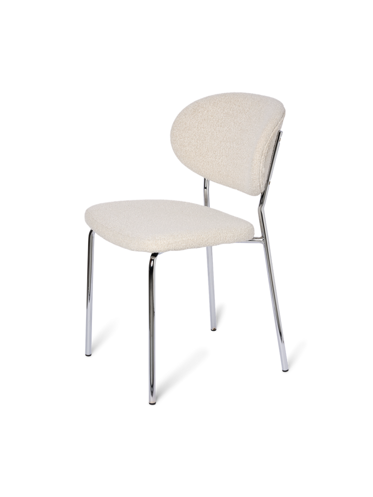 JOY Bouclé dining chair with chrome-look frame