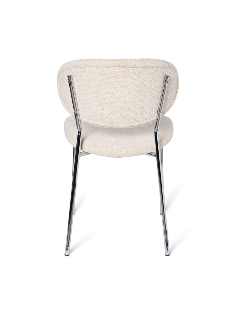 JOY Bouclé dining chair with chrome-look frame