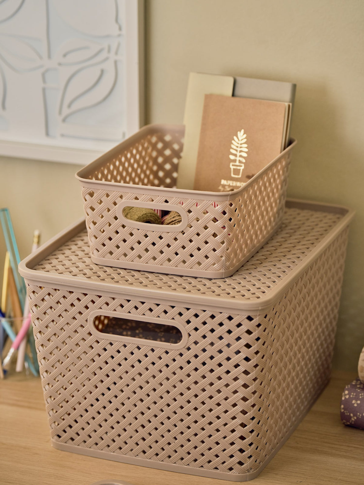 Storage box with lid - Warm Grey