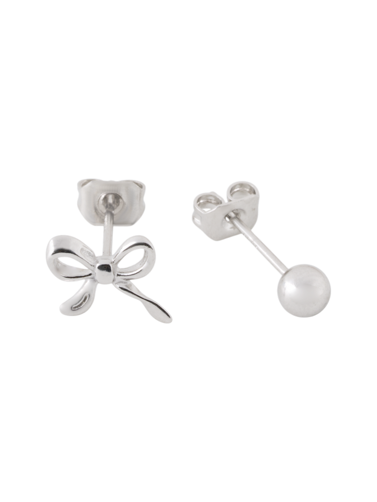 Bow and sphere stud earrings