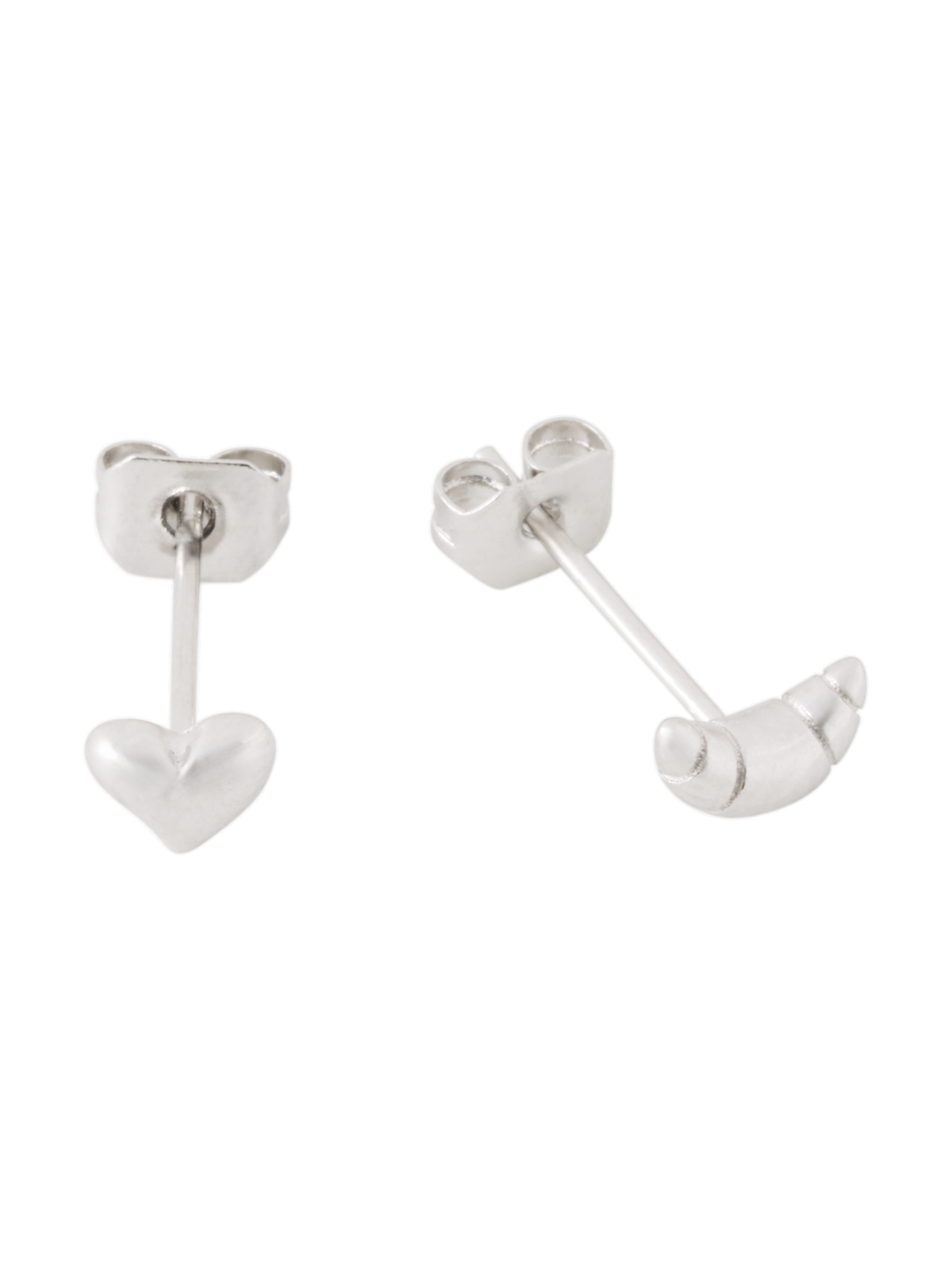 Heart and croissant stud earrings