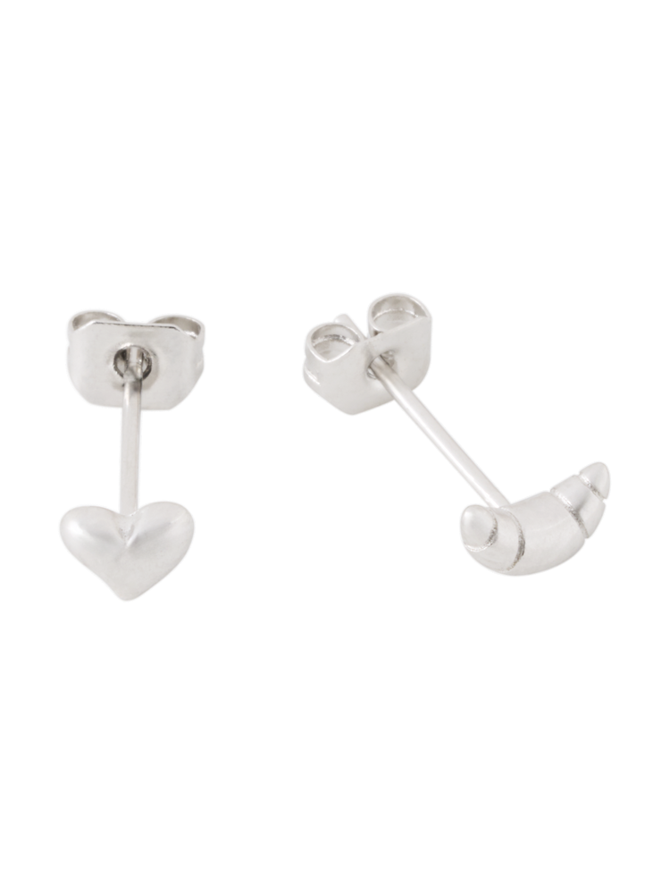 Heart and croissant stud earrings