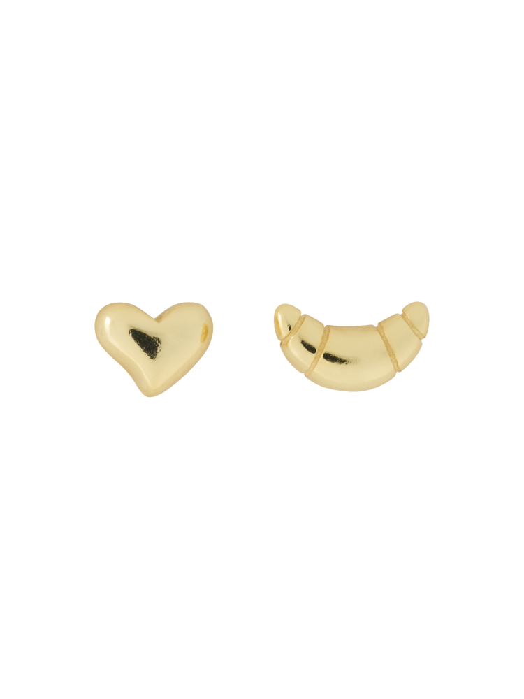 Heart and croissant stud earrings