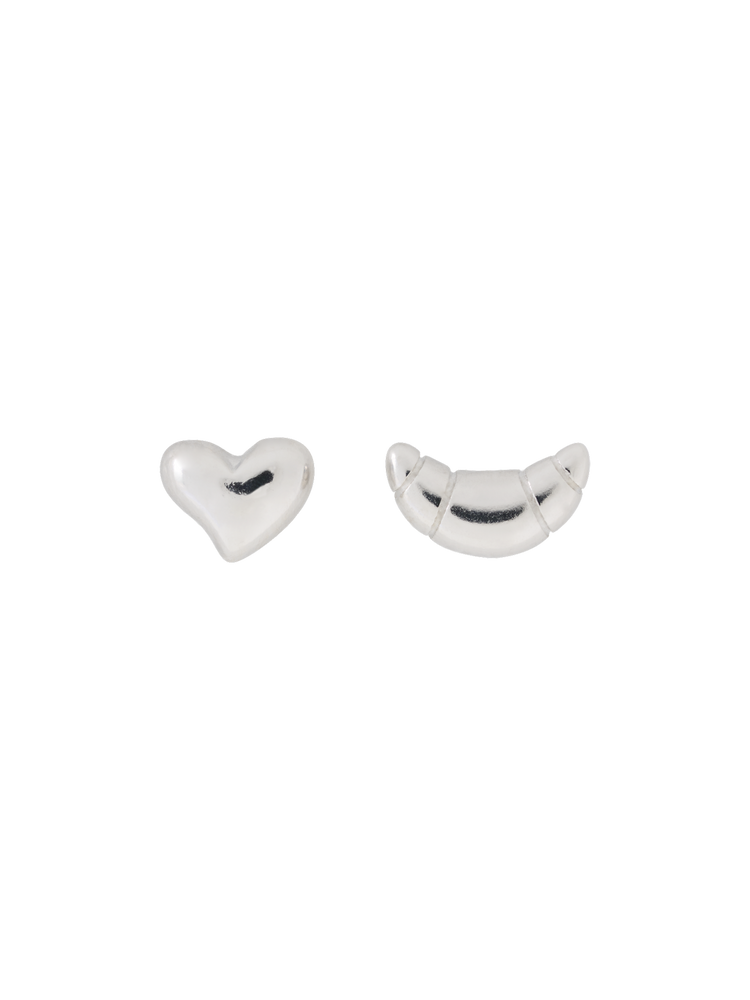 Heart and croissant stud earrings